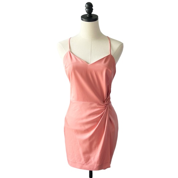 NBD Revolve Venice Blvd Satin Side Twist Mini Dress in Sorbet Pink | XS NWT - Picture 2 of 10